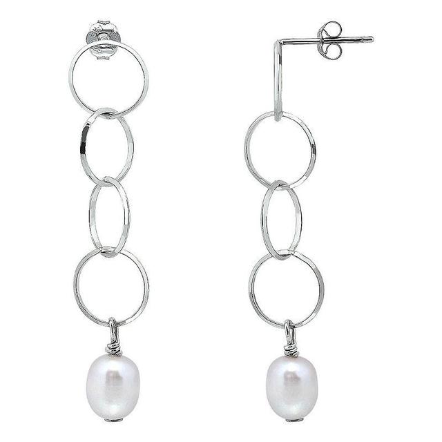 Aleure Precioso Sterling Silver Freshwater Cultured Pearl Multi Circle Linear Drop Earrings, Womens, Silver Tone Product Image