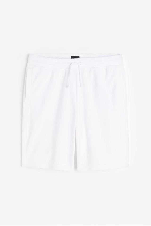 H & M - Relaxed Fit Knee-length Terry Shorts - White Product Image