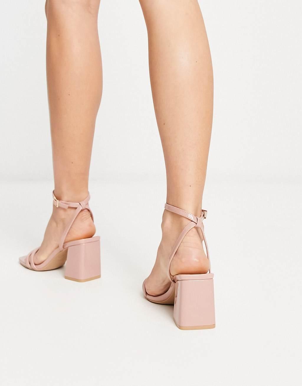 Truffle Collection square toe block heel barely there sandals in beige Product Image