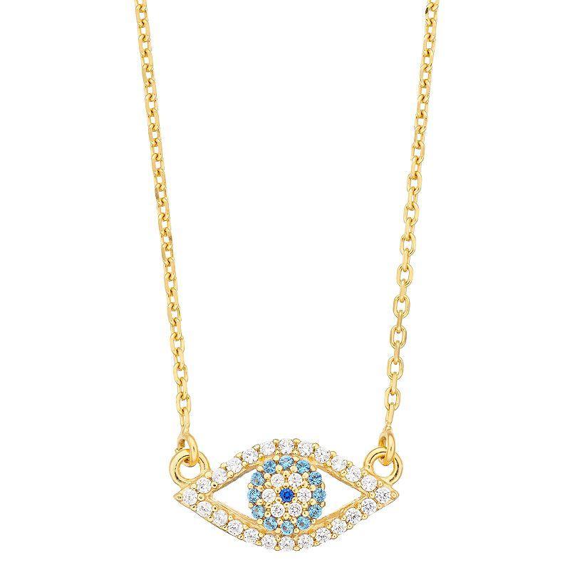 Sterling Silver Cubic Zirconia Evil Eye Necklace, Womens Blue Product Image