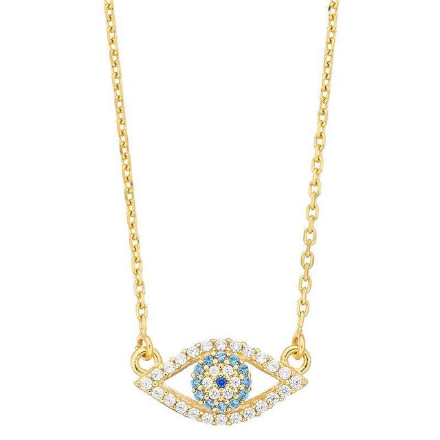 Sterling Silver Cubic Zirconia Evil Eye Necklace, Womens Blue Product Image