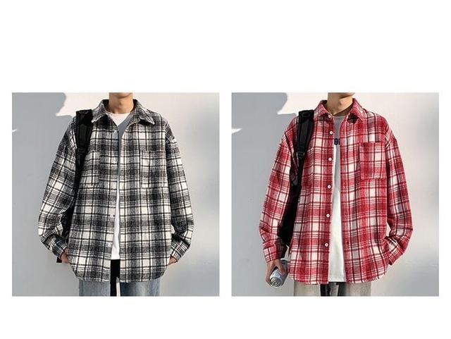 Collared Plaid Button Shacket Product Image