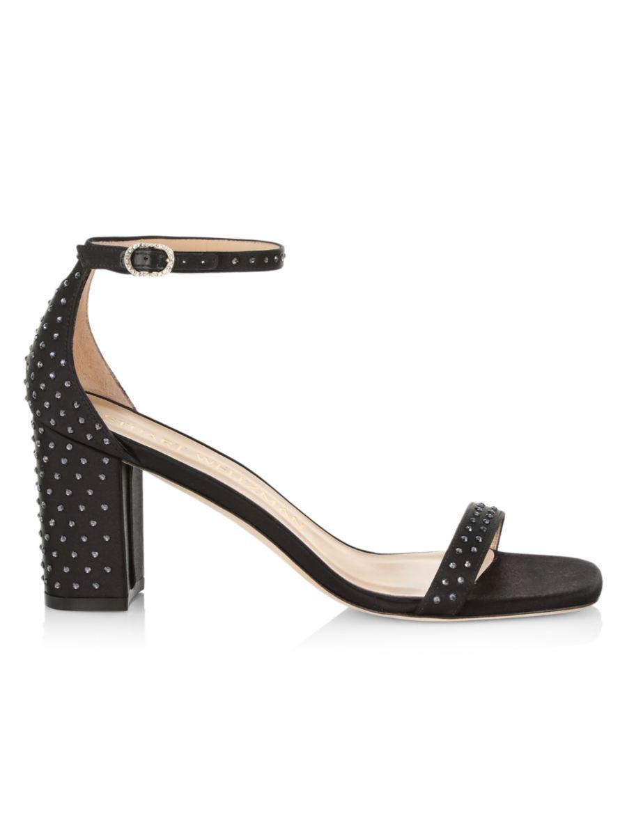 Stuart Weitzman Womens Nearlynude Satin Studded Sandals - Black Graphite Product Image
