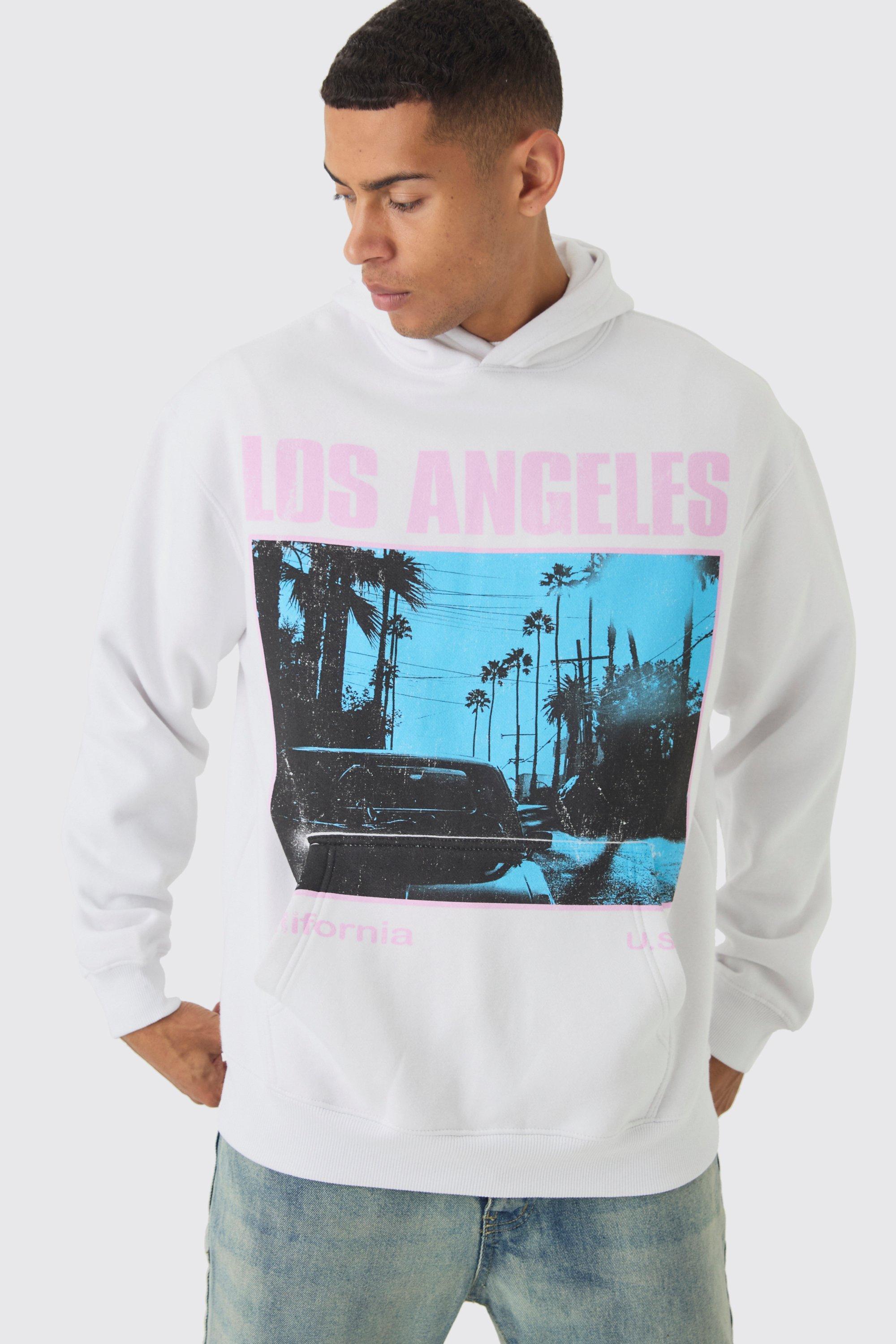 Oversized Los Angeles Retro Box Graphic Hoodie | boohooMAN USA Product Image