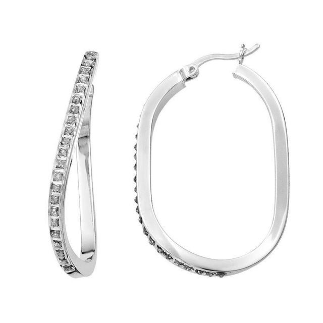 Diamond Mystique Platinum Over Silver Figure 8 Hoop Earrings, Womens, White Product Image