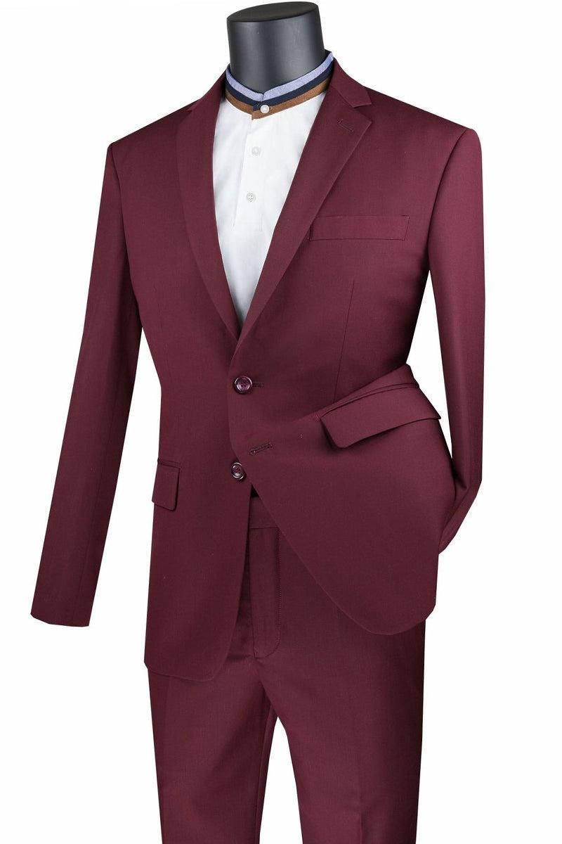 Slim Fit Men's Suit 2 Piece 2 Button in Burgundy Male Product Image