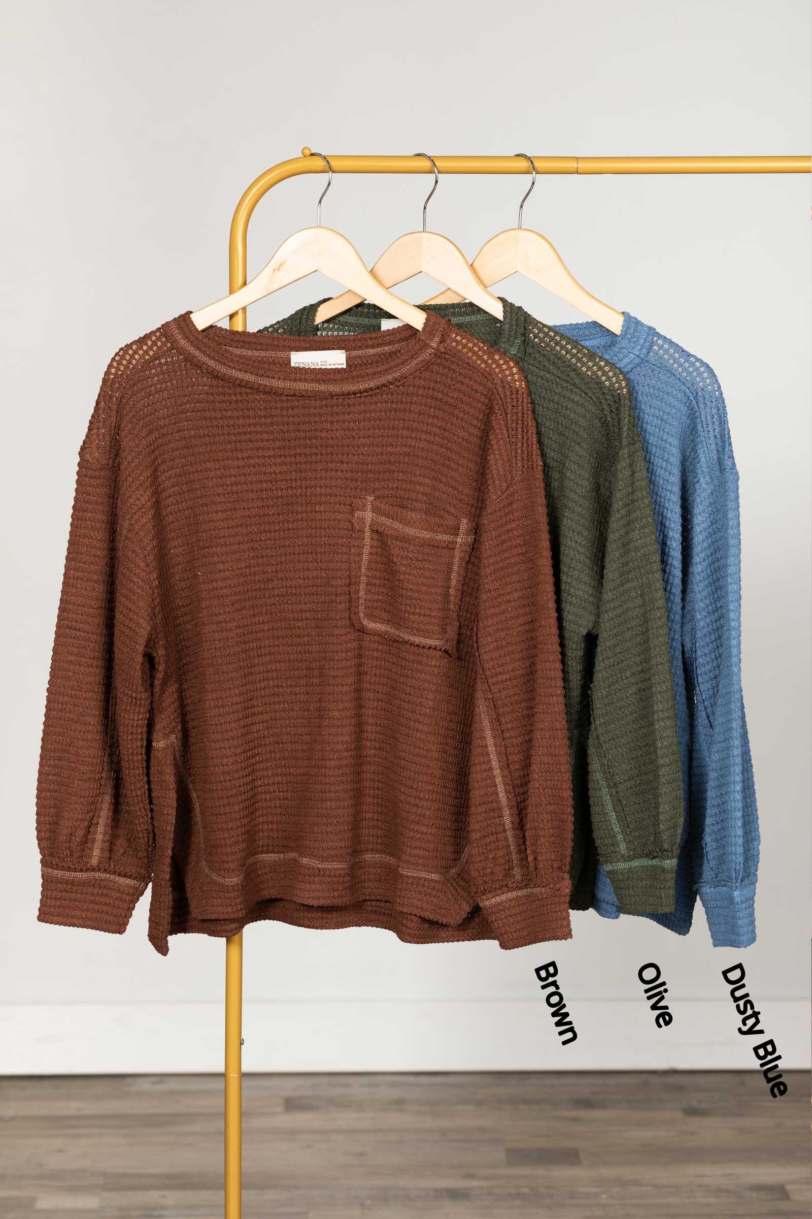 High-Low Exposed Seam Waffle Knit Top Product Image