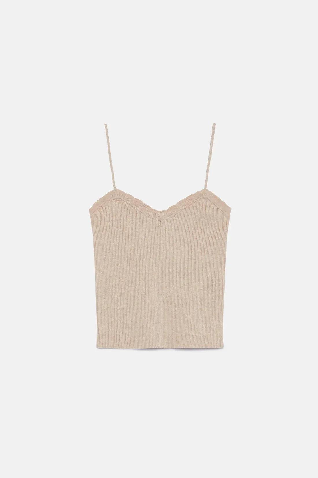 Compania Fantastica Beige Ribbed Top with Thin Straps - Beige Product Image