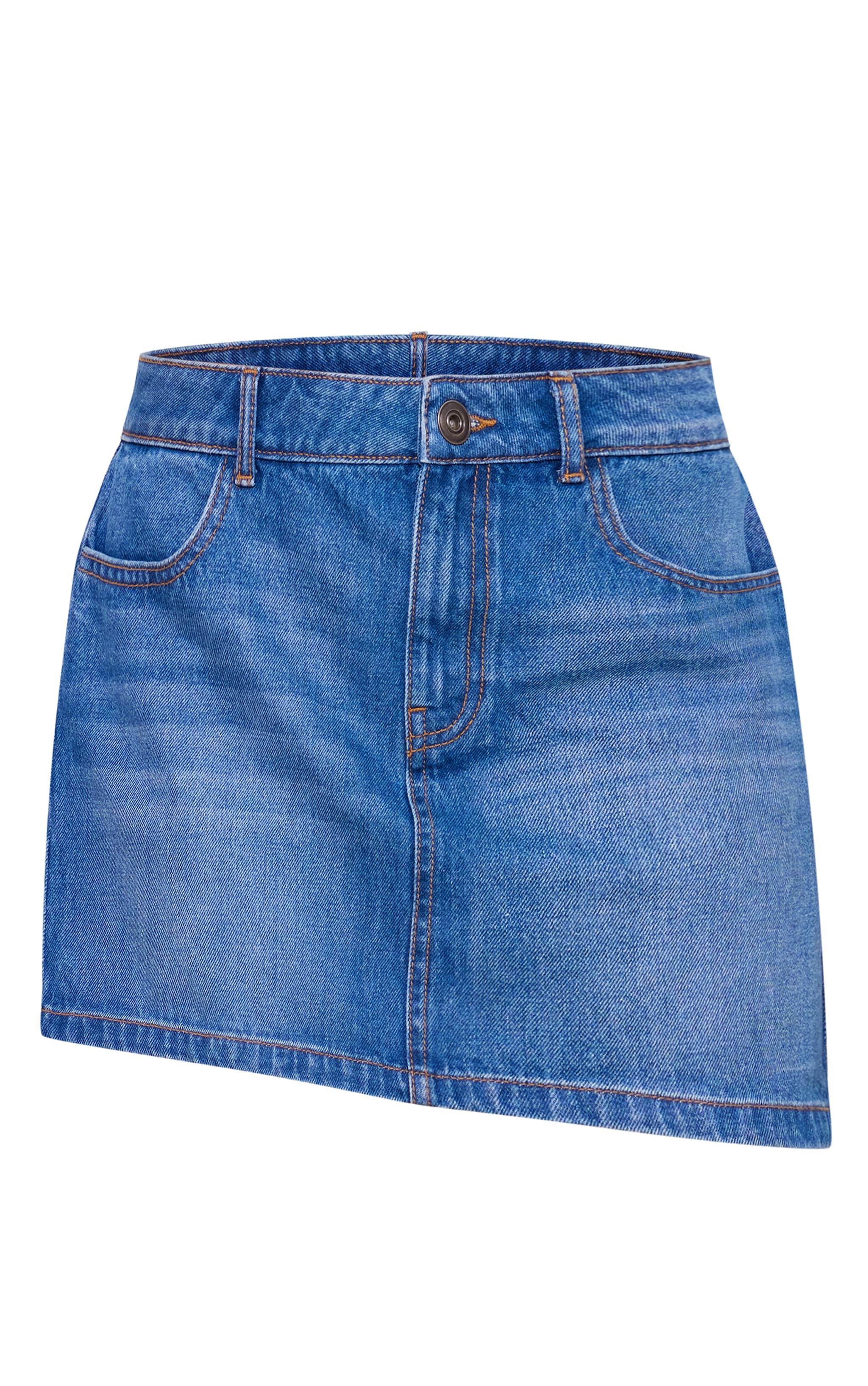 Tall Indigo Blue Wash Asymmetric Micro Mini Skirt Product Image