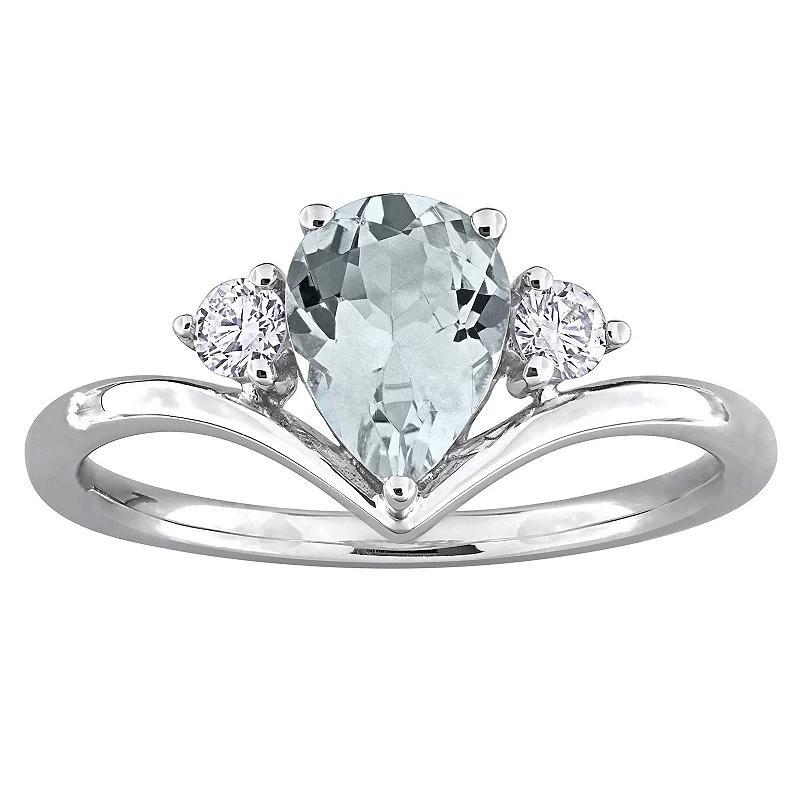 Stella Grace 14k White Gold Aquamarine & 1/6 Carat T.W. Diamond Engagement Ring, Womens Product Image