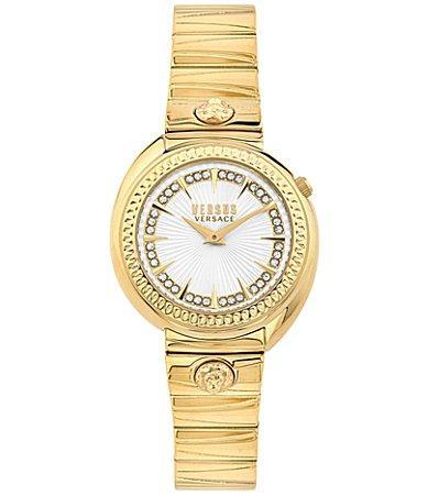 Versus Versace Womens Tortona Crystal 2 Hand Quartz Black Genuine Leather Watch, 38mm Product Image