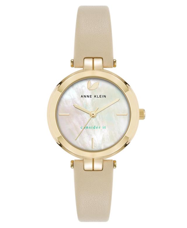 Anne Klein Womens Quartz Consider It Beige Leather and Gold-Tone Alloy Metal Band Watch, 32mm - Beige, Gold-Tone Product Image