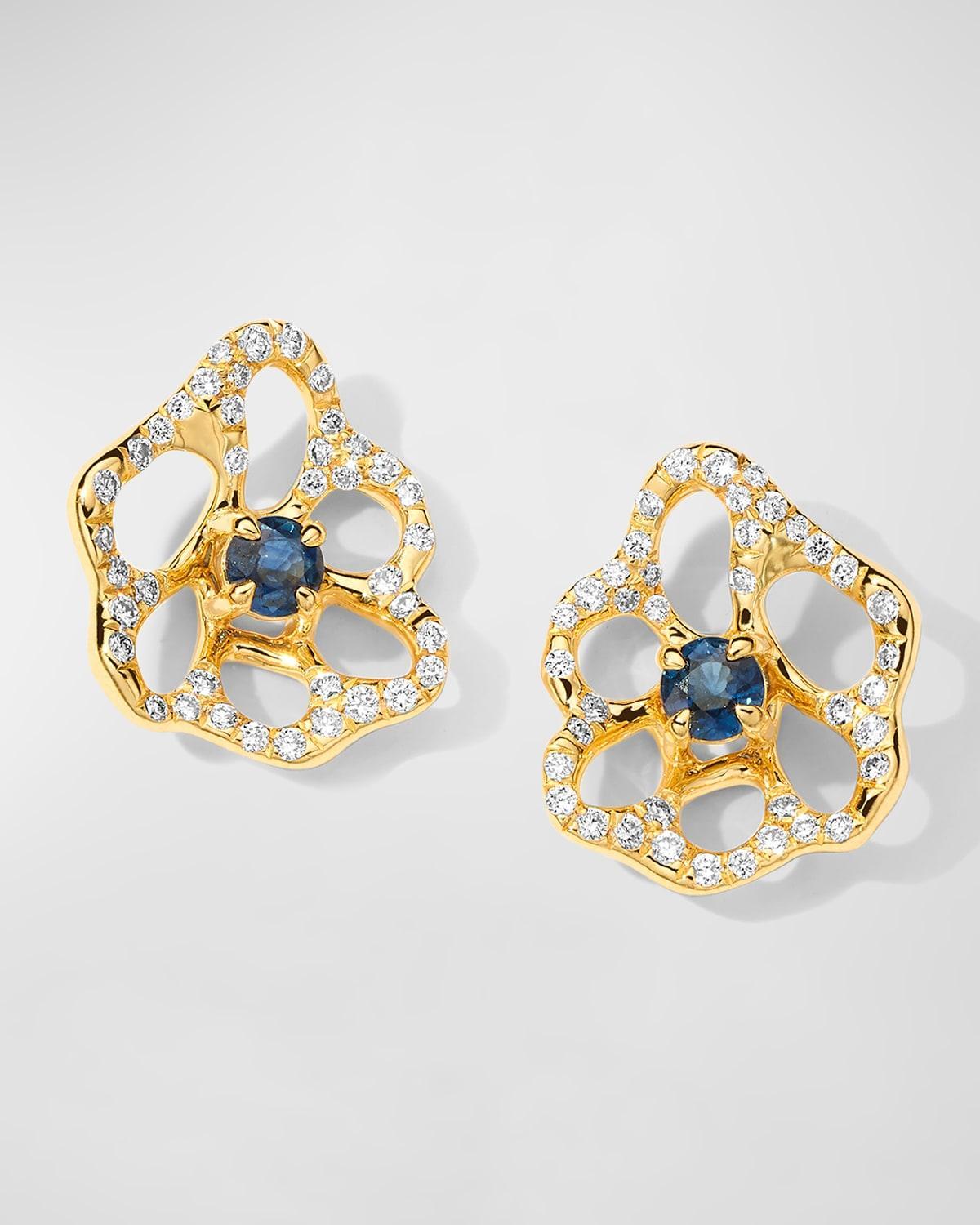 Womens Stardust 18K Yellow Gold, Blue Sapphire & 0.3 TCW Diamond Flower Stud Earrings Product Image