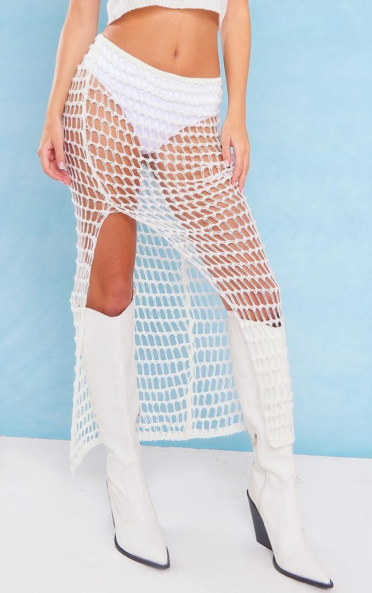 White Crochet Open Knit Maxi Skirt Product Image