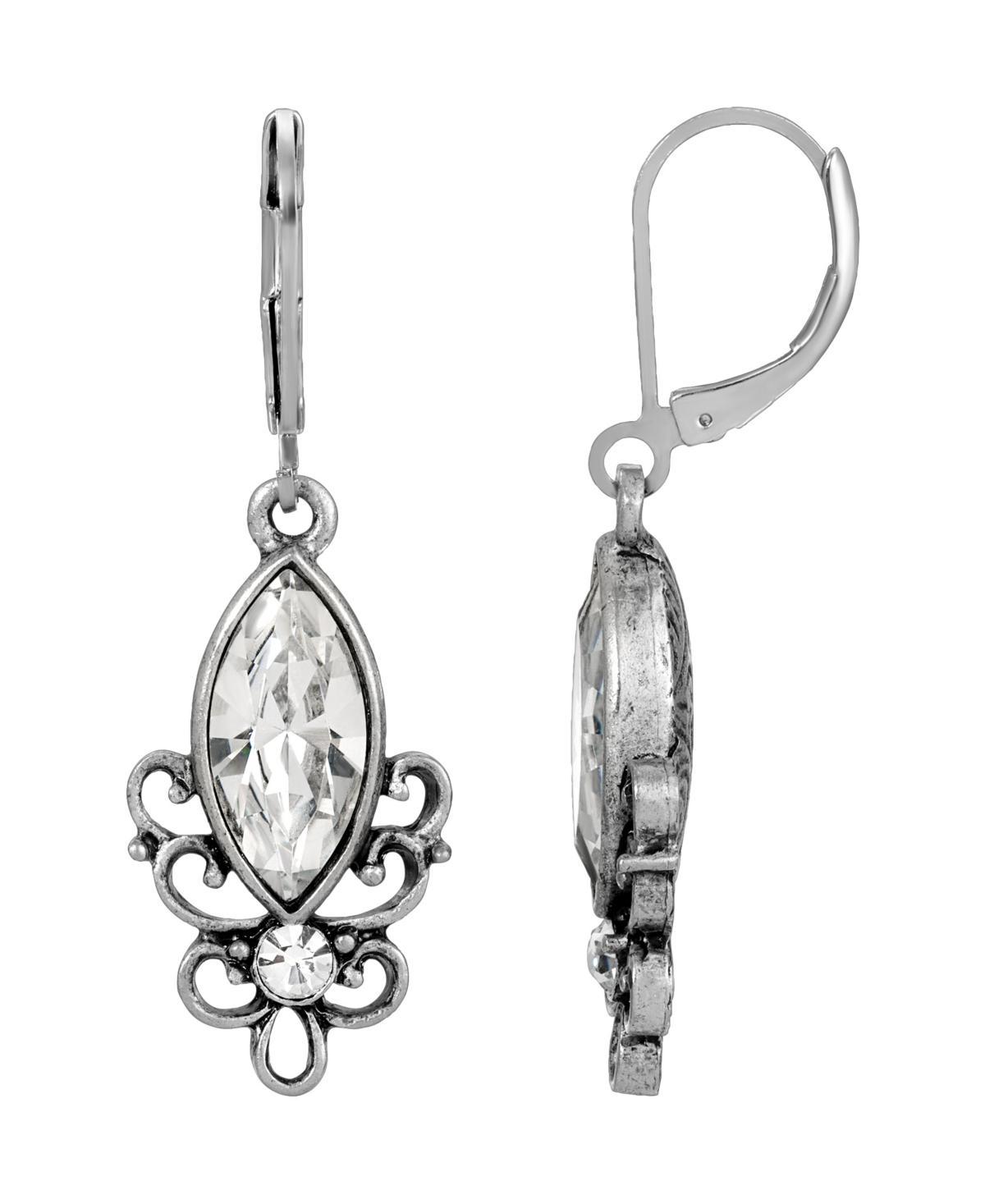 1928 Silver Tone Pewter Filigree Drop Earrings, Womens, Clear Product Image