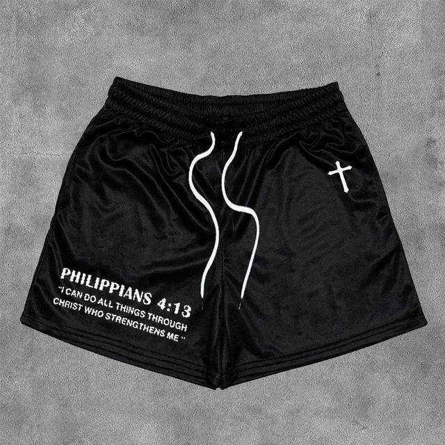 Sopula Vintage Philippians 4 13 Graphic Casual Street Mesh Shorts Product Image