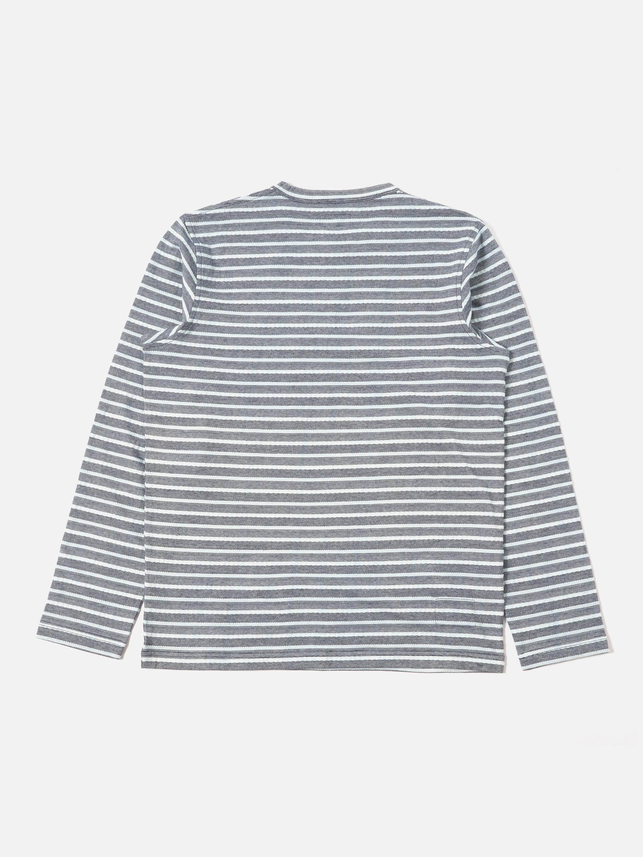 Universal Works L/S Pocket Tee in Indigo Textured Knit Stripe Product Image