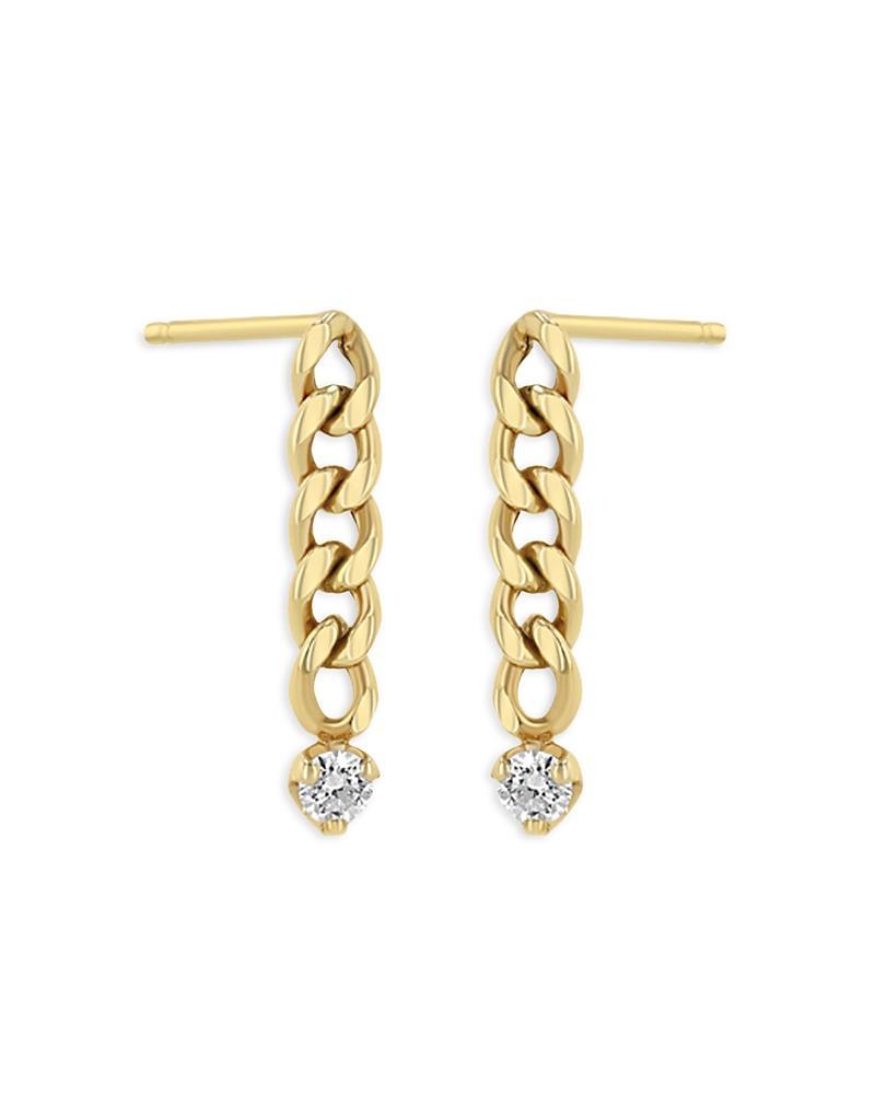 Zoe Chicco 14K Yellow Gold Prong Diamonds Diamond Curb Link Chain Drop Earrings Product Image