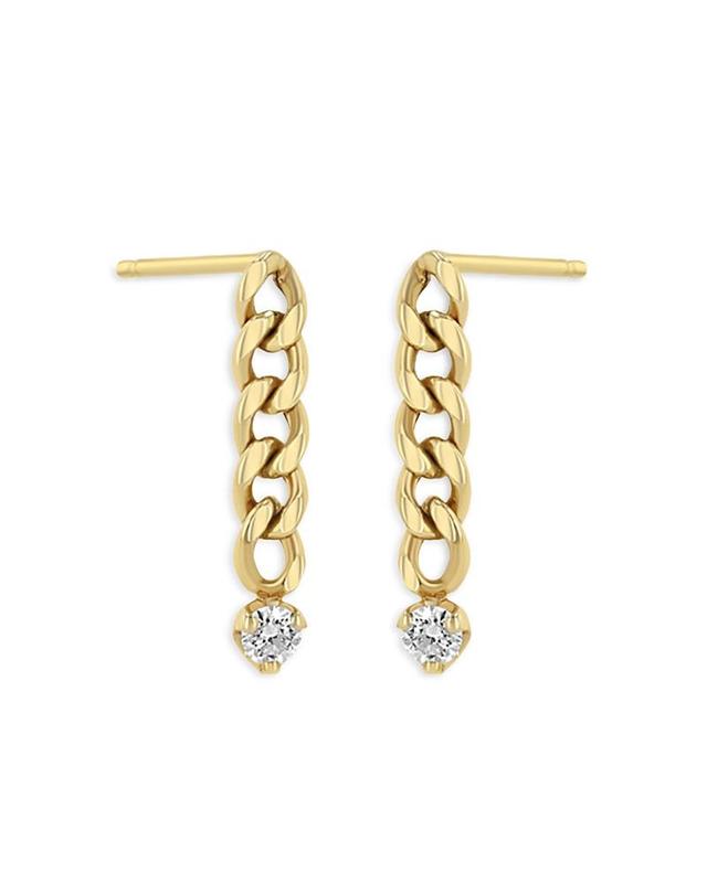 Zoe Chicco 14K Yellow Gold Prong Diamonds Diamond Curb Link Chain Drop Earrings Product Image