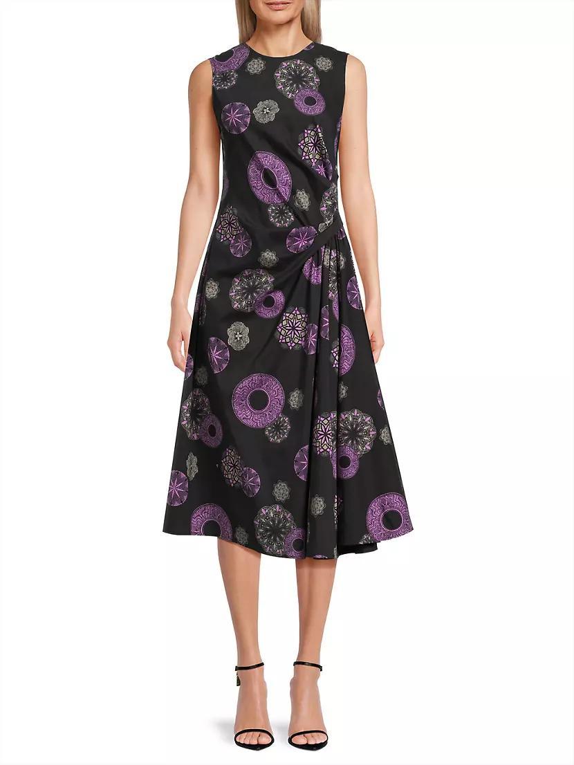 Ikiagi Geometric Cotton-Silk Sleeveless Midi-Dress Product Image