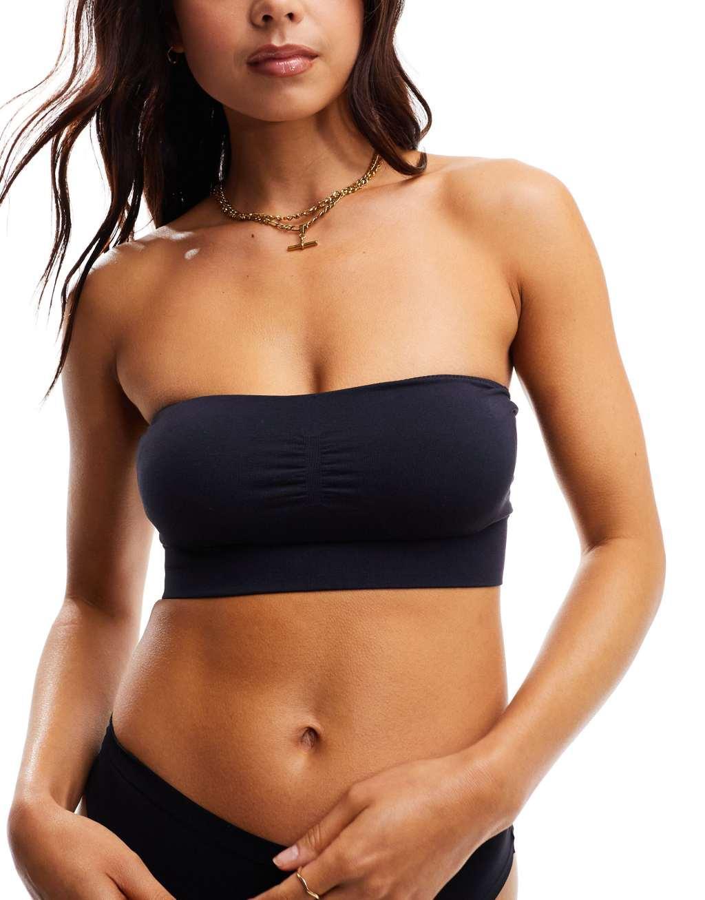 Lindex seamless bandeau soft bra with removable padding in black Product Image