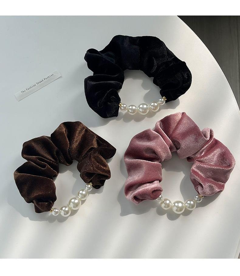 Faux Pearl Velvet Scrunchie Product Image