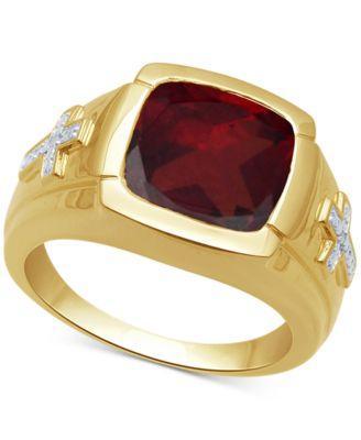 Mens Garnet (7-3/4 ct. t.w.) & Diamond Accent Ring in 18k Gold Over Sterling Silver Product Image