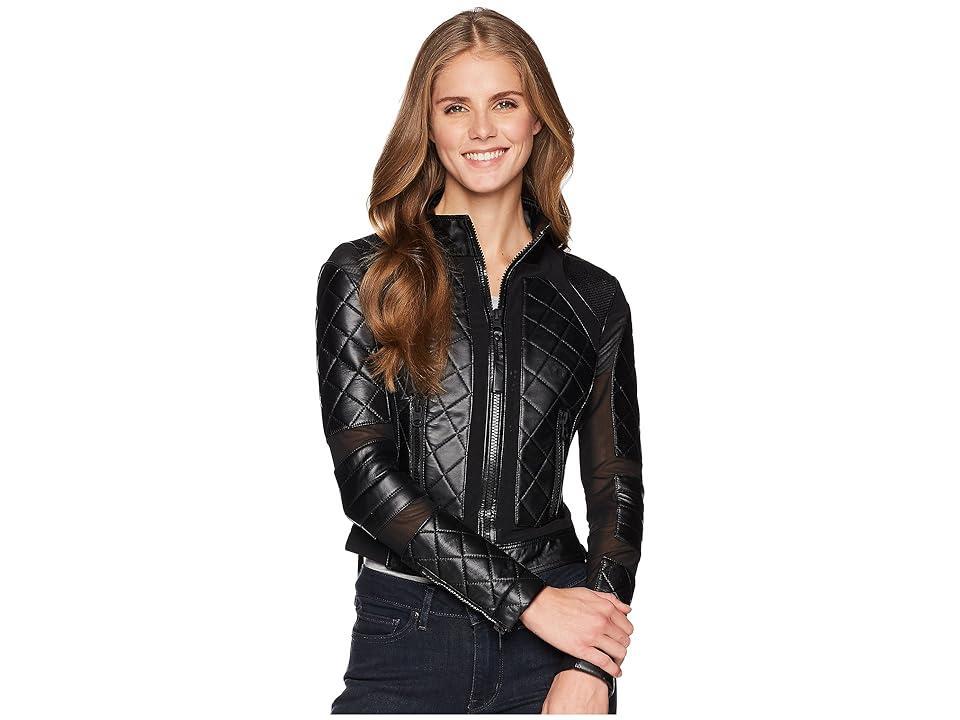 Blanc Noir Leather & Mesh Moto Jacket Product Image