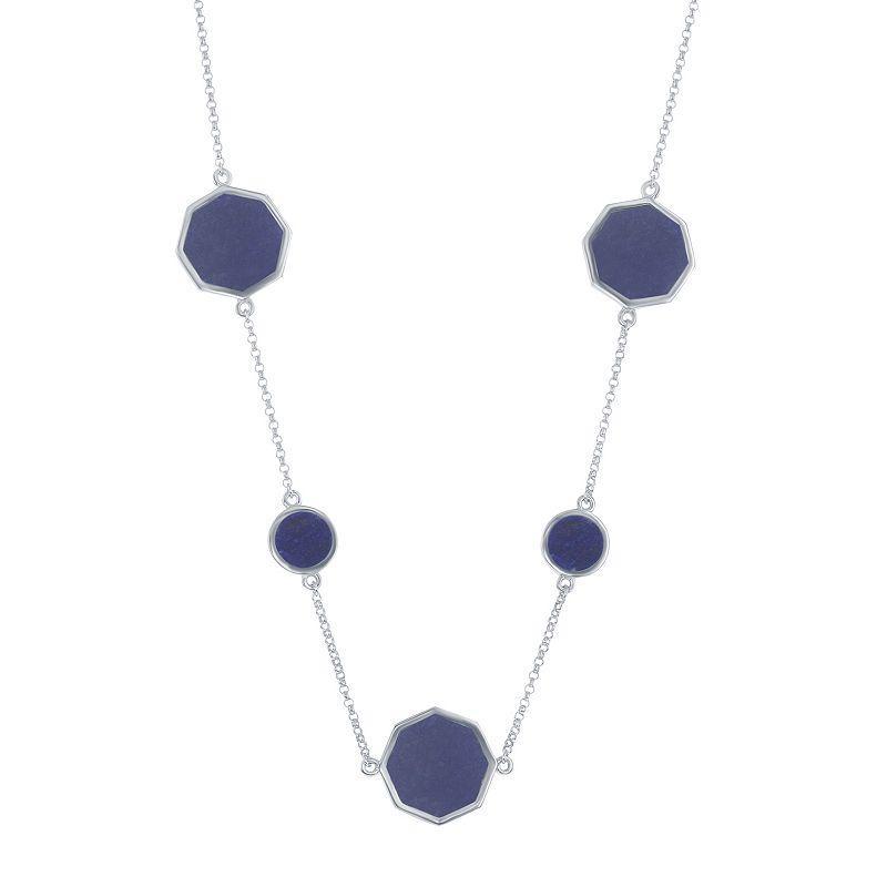 Sterling Silver Round & Hexagon Lapis Pendants Necklace, Womens Product Image