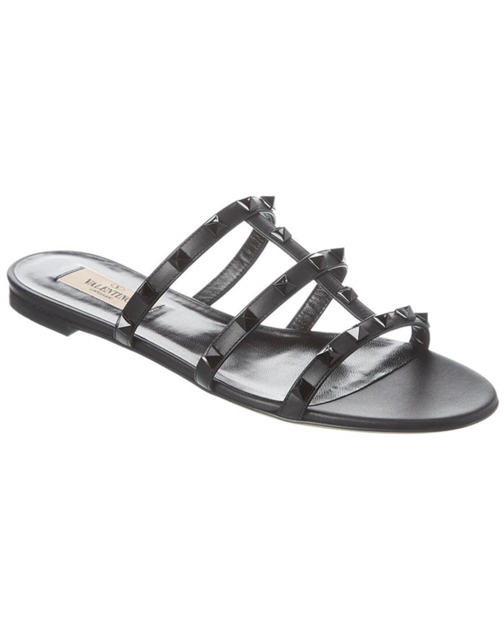 Rockstud Caged Leather Sandal In Pink Product Image