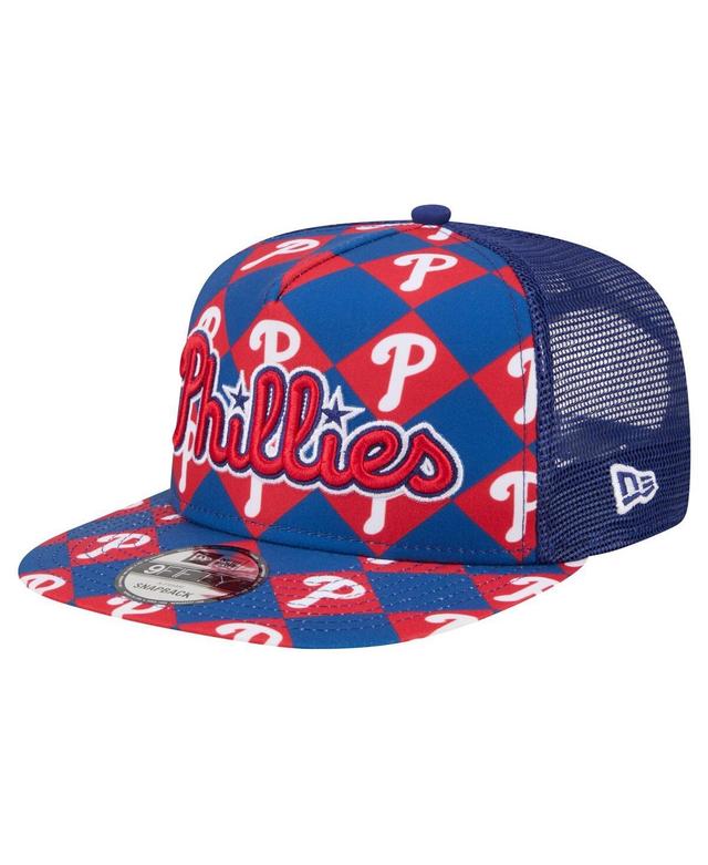 Mens New Era Royal Philadelphia Phillies Seeing Diamonds A-Frame Trucker 9FIFTY Snapback Hat Product Image