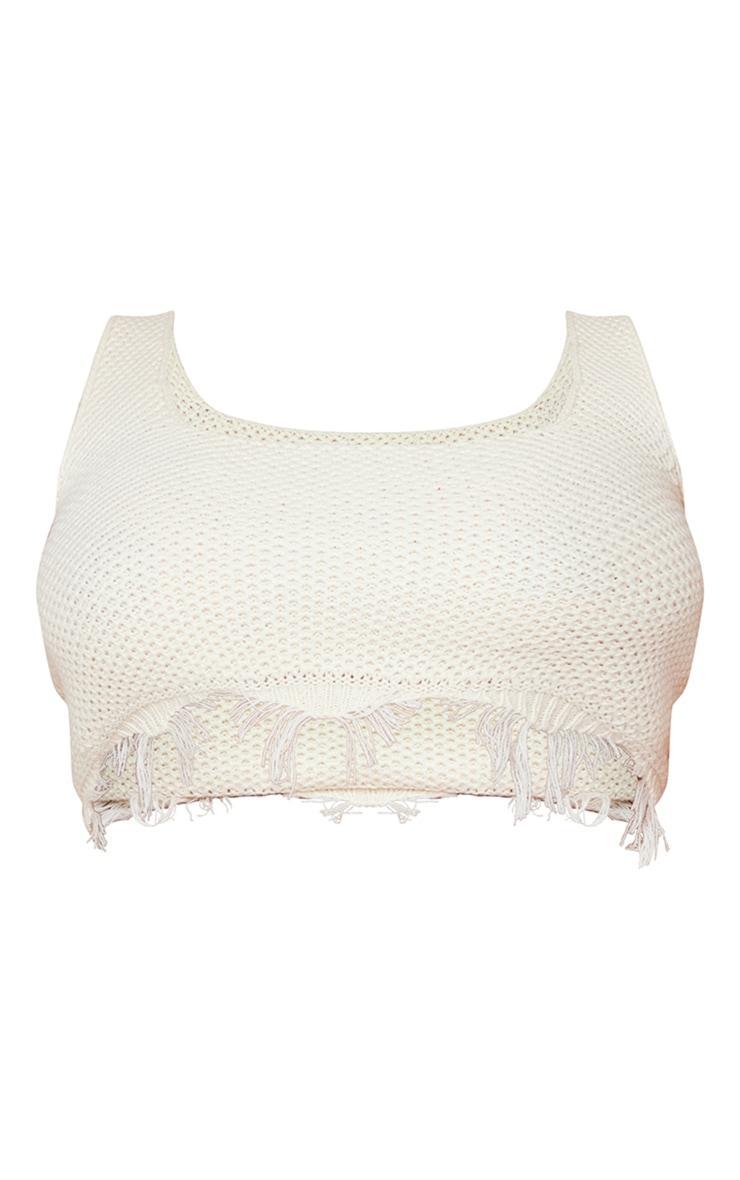 Plus Cream Raw Hem Knit Crop Top Product Image