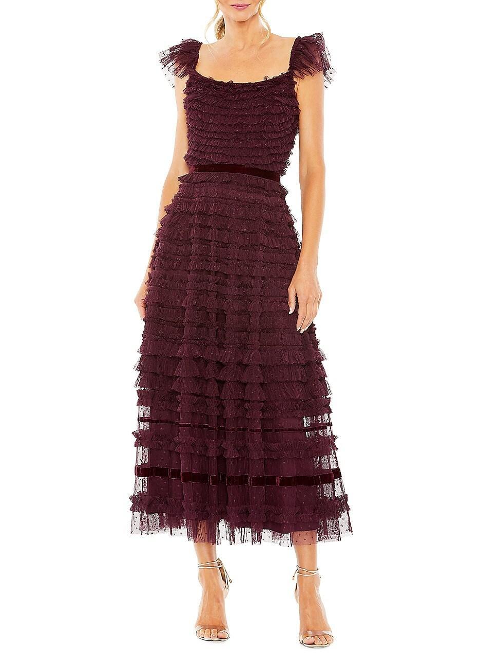 Womens Flutter-Sleeve Tiered Ruffle Gown Product Image