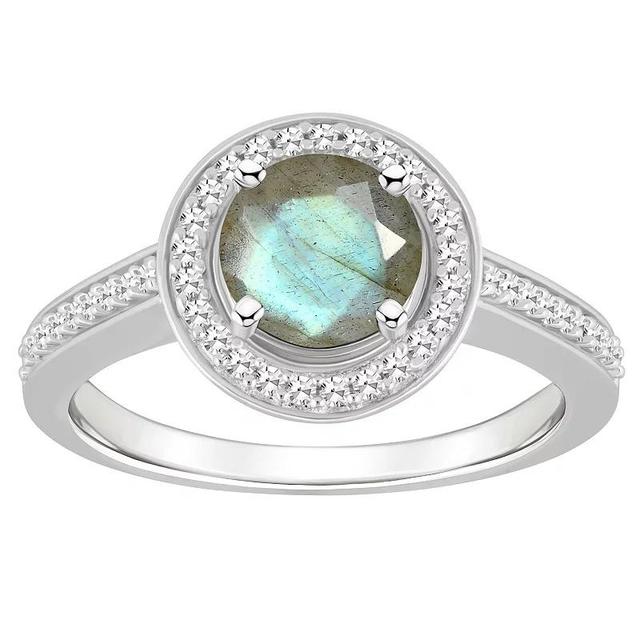 Celebration Gems Sterling Silver 7 mm Round Gemstone & 1/5 Carat T.W. Diamond Halo Ring, Womens Grey Product Image