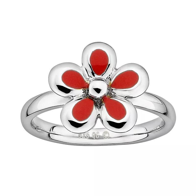 Stacks & Stones Sterling Silver Red Enamel Flower Stack Ring, Womens Product Image