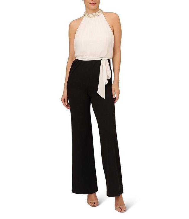 Adrianna Papell Pearl Mock Neck Sleeveless Crepe Jumpsuit Product Image