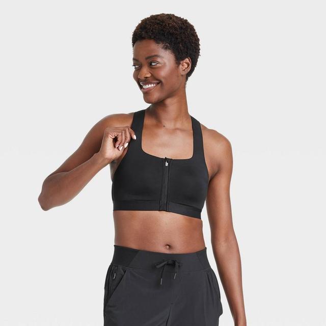 Womens Sculpt High Support Zip-Front Sports Bra - All In Motion Black 34DD Product Image