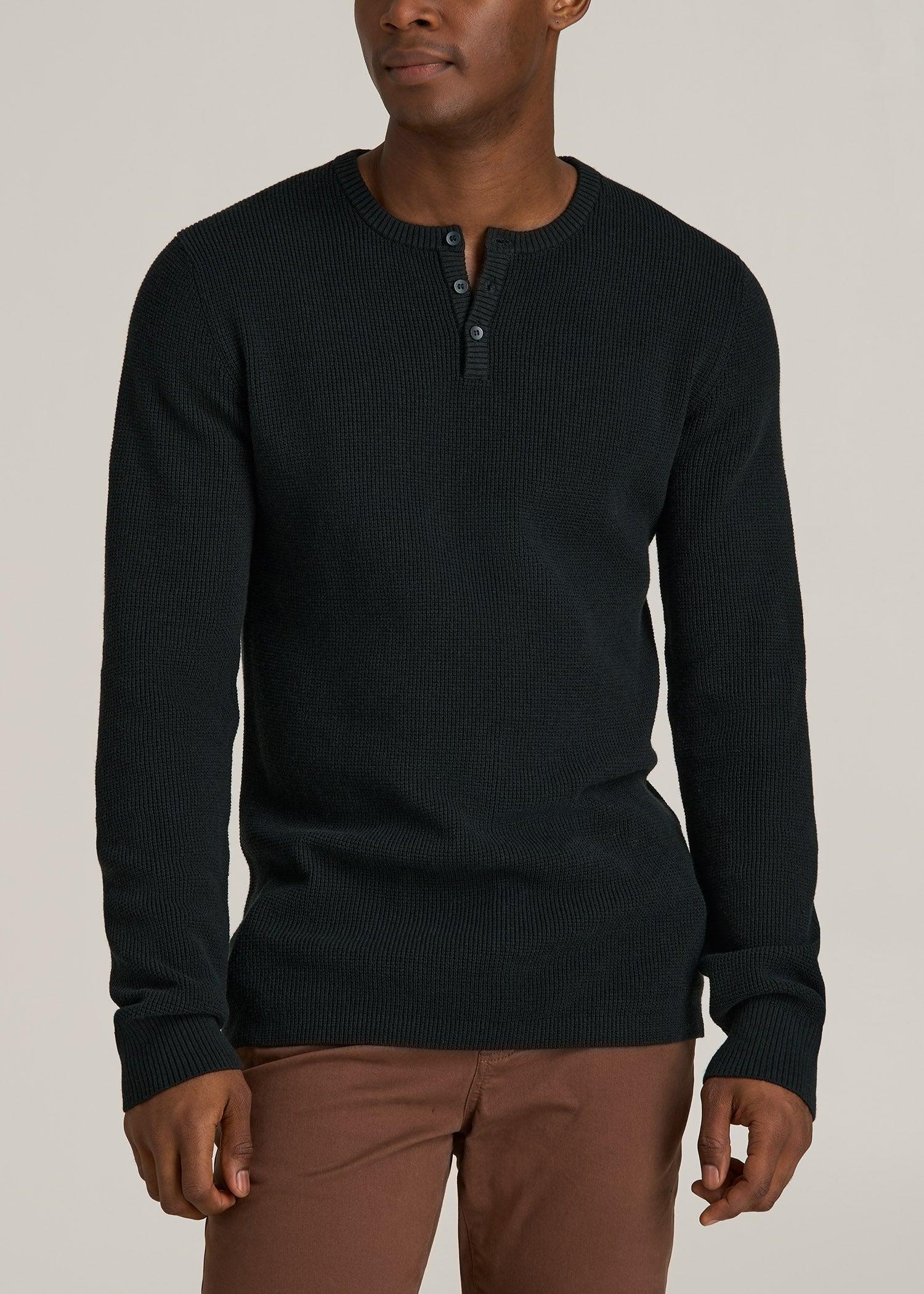 Waffle Knit Henley Sweater for Tall Men in Midnight Green Male Product Image