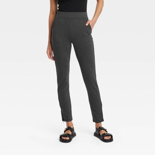 Womens High Waisted Ponte Leggings with Pockets and Side Zipper Split Hem - A New Day Heather Product Image