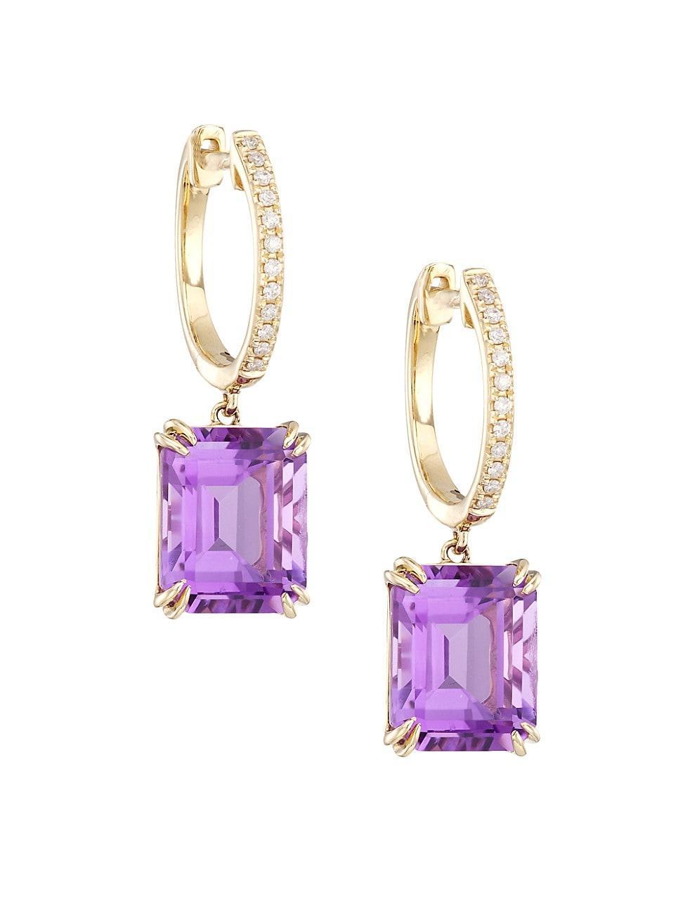 Womens 14K Gold, Diamond & Amethyst Drop Earrings Product Image