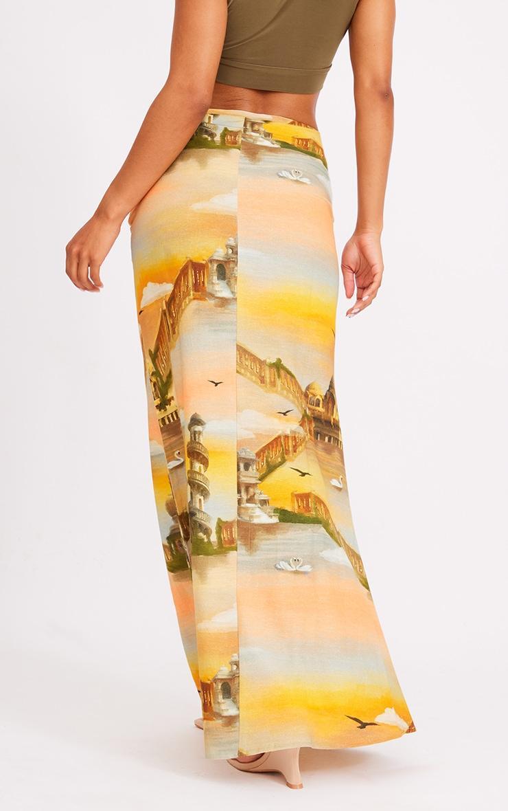 Orange Sunset Printed Linen Look Maxi Skirt Product Image