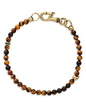 John Varvatos Mens Brass Tiger Eye & Skull Bead Bracelet Product Image