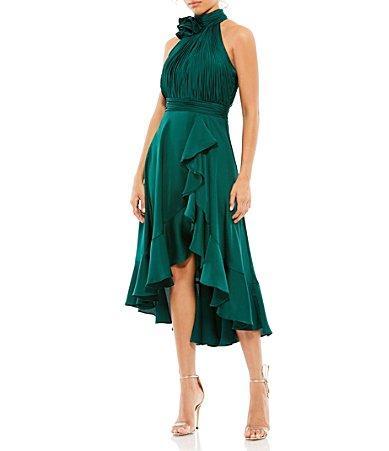 Mac Duggal Halter Mock Neck Sleeveless Ruffle High-Low A-Line Dress Product Image