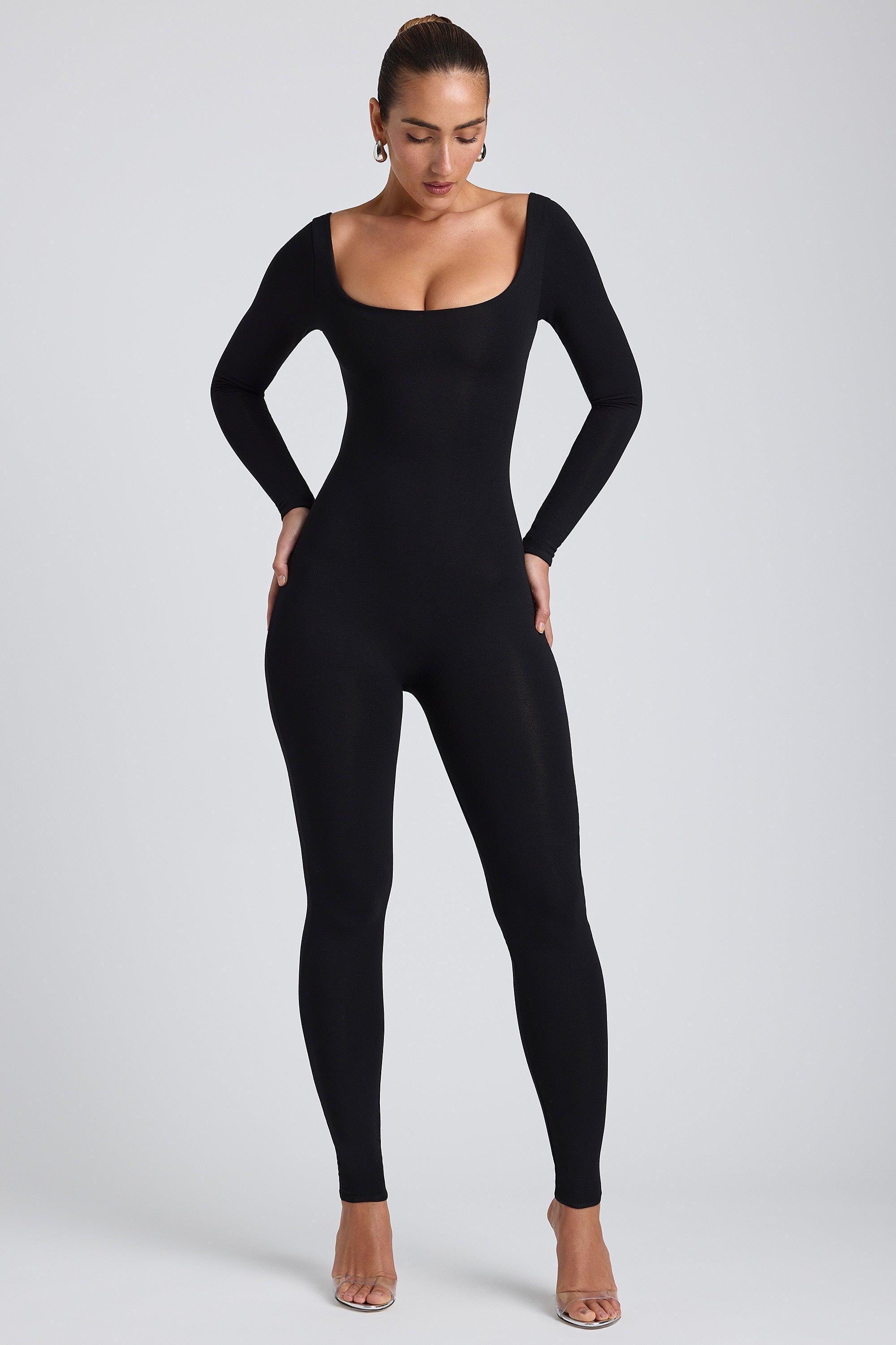 Modal Scoop-Neck Cross-Back Jumpsuit in Black Product Image