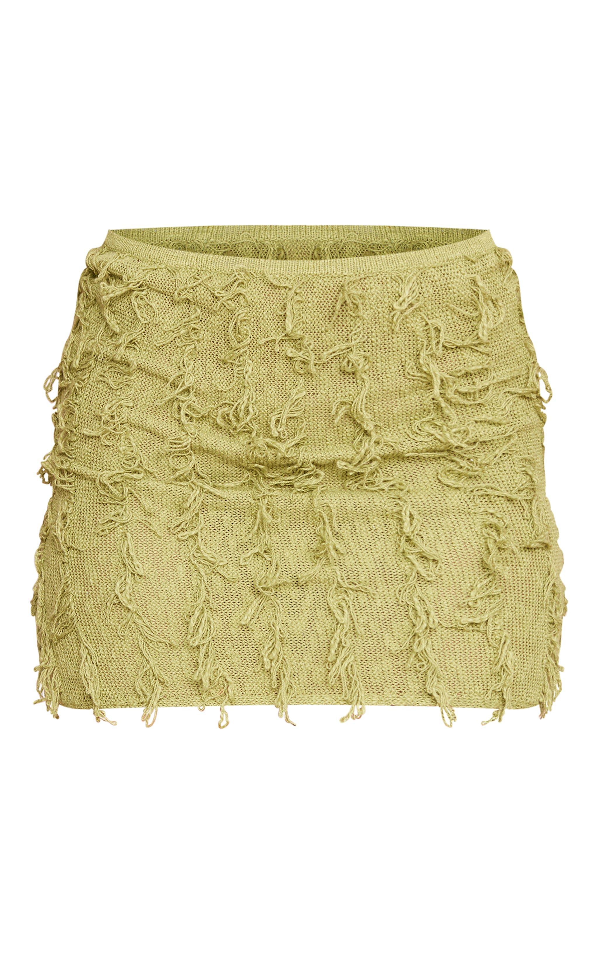 Olive Fringe Knit Mini Skirt product image