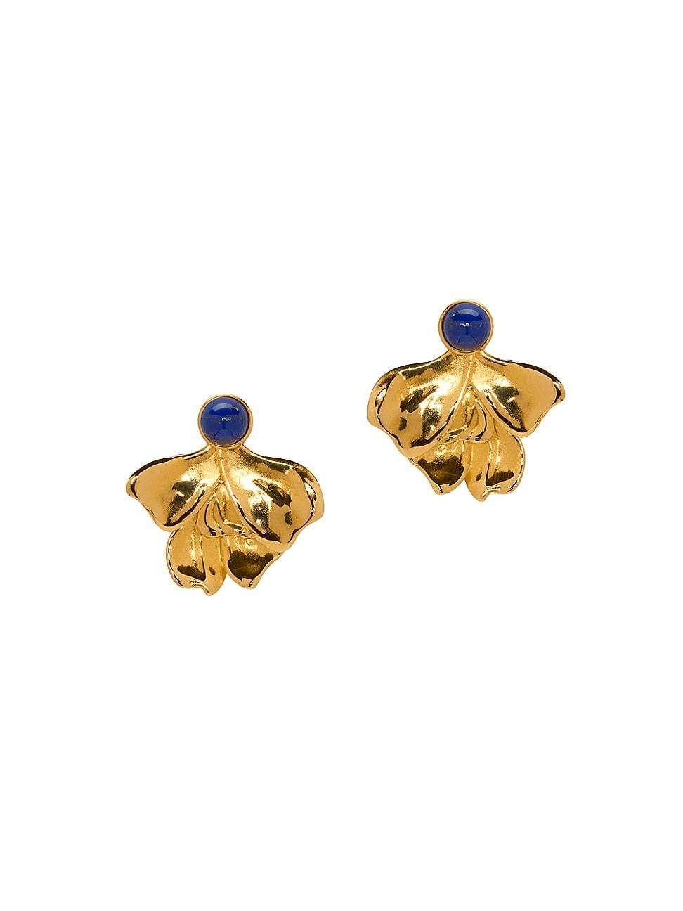 Womens 24K-Gold-Plated & Lapis Paste Smooth Petal Clip-On Earrings Product Image