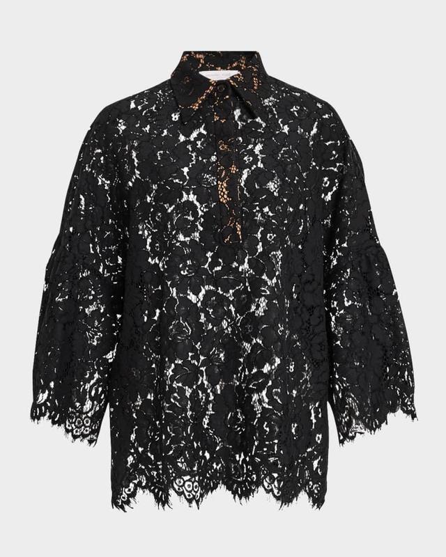 Floral Lace Flare-Sleeve Button-Down Shirt Product Image