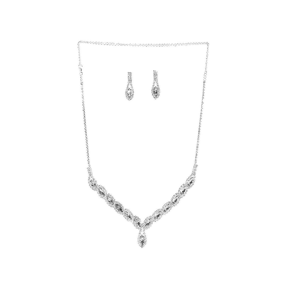 Sohi Womens Silver Bling Stone Necklace And Earrings (Set Of 2) Product Image