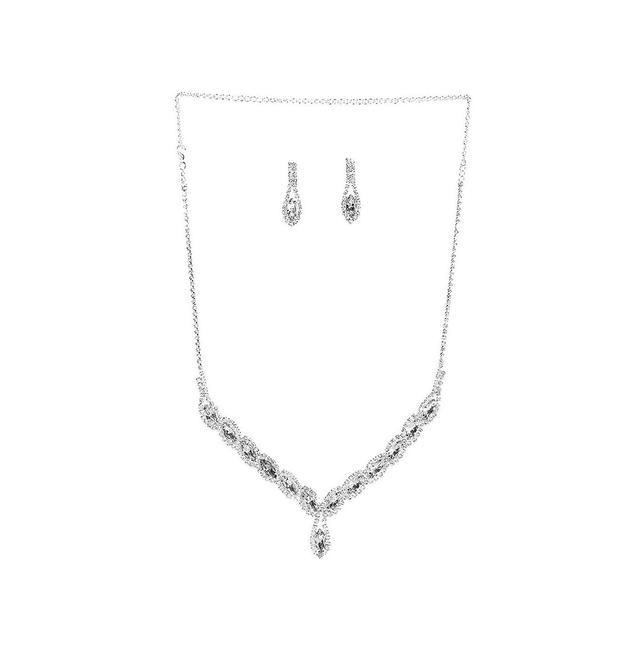 Sohi Womens Silver Bling Stone Necklace And Earrings (Set Of 2) Product Image