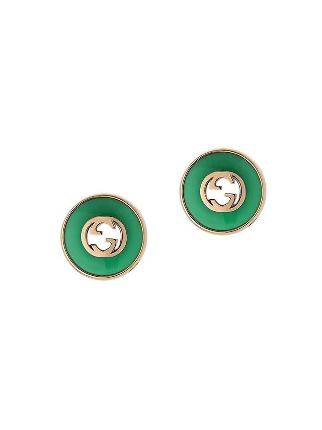 Womens Interlocking G 18K Yellow Gold & Green Agate Stud Earrings Product Image